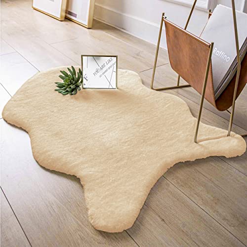 Dalina Textil - Alfombra De Piel De Conejo Artificial Extra Suave - Alfombra de Pelo para Salón, Habitación, Dormitorio, Forma Irregular (60X90CM, Camello)