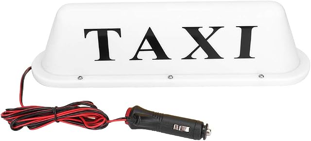 Taxi Sign, DC 12V Magnetic Car Cab Sign Light LED Illuminated Topper Bulbs with Sealed Base Windscreen Roof Top Indicator Lamp Windshield Waterproof Removable Rideshare Driver Décor Accessories(White)