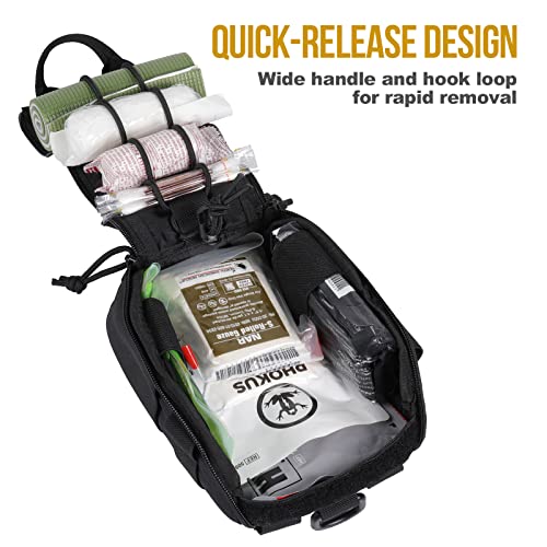 Onetigris Tactical Pouch Molle - Ifak Molle Pouch Empty First Aid Bag Only Medical Trauma Kit Bags Emt Pouch Med Waist Bag With D-Ring Hook, Black #TOP2