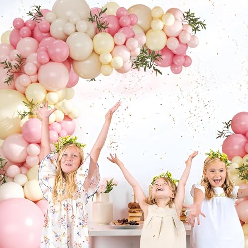 Pink and Yellow Balloon Arch Kit Pastel Pink Light Pink Yellow Sand White Balloons for Birthday Baby Shower Bridal Shower Wedding Bee Bear Themed Party Decorations — view 5