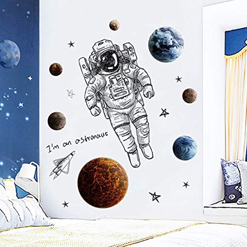 Rofarso Astronaut Wall Stickers Planet Space Diy Vinyl Removable Large Wall Decals Art Decorations Decor For Kids Boys Bedroom Living Room Playing Room Murals #TOP1