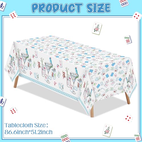 Image of K1tpde Mahjong Party Tablecloth Decoration - 3PCS Cocktail Themed White and Blue Plastic Tablecloth, Disposable Cocktail Tablecover for Adult, Mahjong Party Supplies for Birthday Bachelorette Decor
