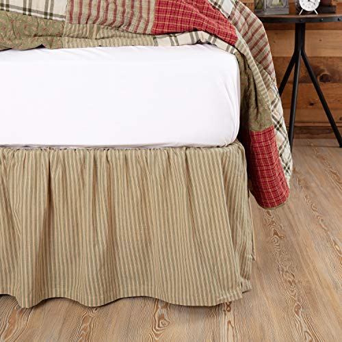 VHC Brands Prairie Winds Ticking Striped Cotton Farmhouse Split Corners Gathered Accessory Queen Bed Skirt 60x80x16