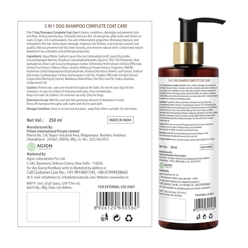 Image of Tell Tails 5-in-1 Organic Dog Shampoo - Pack of 2 (500ml) - Flea, Tick & Odor Removal - Moisturizes, Heals & Shine - Anti-fungal & Anti-bacterial - Citronella, Ginger, Bhringraj & Amla -For All Breeds