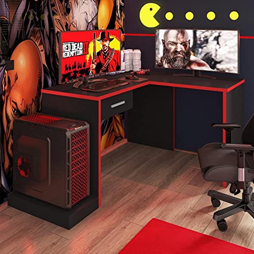 Mesa Gamer em L Drx9000 Espresso Móveis Preto/vermelho