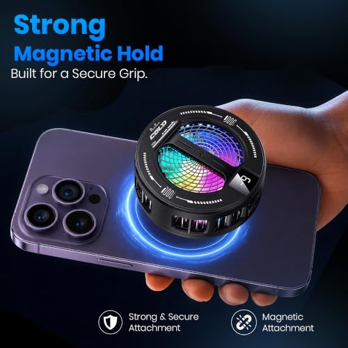 Image of PunnkFunnk Phone Cooler for Gaming, 5000 RPM 7-Blade Fan, RGB Light, Semiconductor Cooling Chip, Type-C Powered, LED Display, Clamp Mount Mobile Cooling Fan for Android & iOS (Black mint)