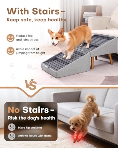 Image of 17.13 inch H Split Ottoman Dog Ramp for Couch and Bed, Non Slip Dog Stairs for Small Medium Large Dogs Cats Puppy