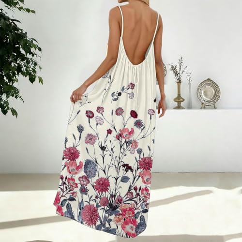 Image of HTHLVMD Backless Cami Dress Summer Dresses for Women 2026 Spaghetti Strap Dresses Womens Solid Color Backless Cami Dress