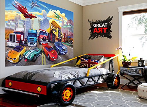 Great Art Kid’s Room Nursery Poster – Racing Car – Picture Decoration Airplane Cars Adventure Firefighters Sports Cabrio Comic Style Image Photo Decor Wall Mural (55X39.4In - 140X100Cm) #TOP5