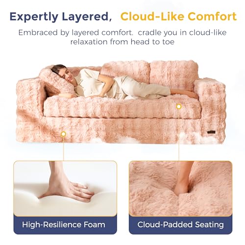 Image of MAXYOYO Loveseat Sofa Couch, Upholstered Bean Bag Chair Cloud Seat for Adults, Boneless Couch with Cushion & Pillows, Sofa in A Box, No Assembly Required, Bubble Pink, 3-Seat