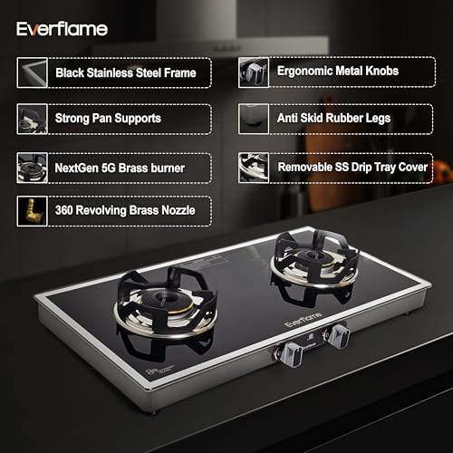 Image of Everflame Ascent 2 Burner Gas Stove | Manual Ignition | LPG Gas Stove | 6mm Glass | ISI Certified | 5 Years Warranty on (Glass & Burners) + 2 Years Comprehensive Warranty + Doorstep Product Service