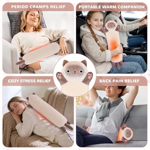 Image of Cat Heating Pad for Period Cramps Menstrual Pain Relief, Portable Electric Heat Pads USB Powered, Cute Stuff Cats Stuffed Animals Funny Gifts for Women Teen Girls Cat Lovers Birthday Easter Christmas