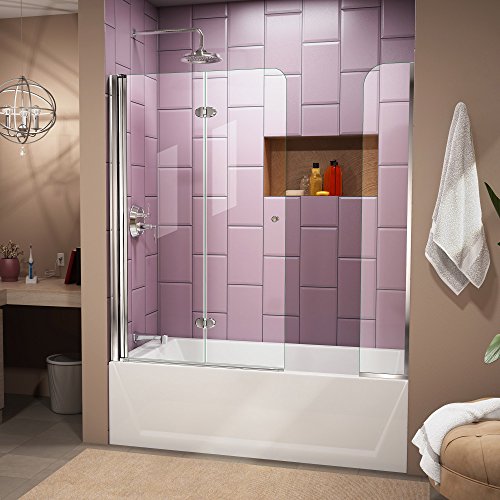 Dreamline Aqua Fold 56-60 In. W X 58 In. H Frameless Bi-Fold Tub Door With Extender Panel In Chrome, Shdr-3636580-Ex-01 #TOP18