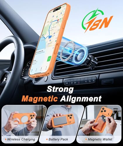 Image of FNTCASE for iPhone 17 Pro Case: [Compatible with Magsafe] Solid Matte 17 Pro Cases Orange with [Screen Protector] [Full Camera Protection] Military Grade Shockproof Protective Phone Cover, 6.3 inch