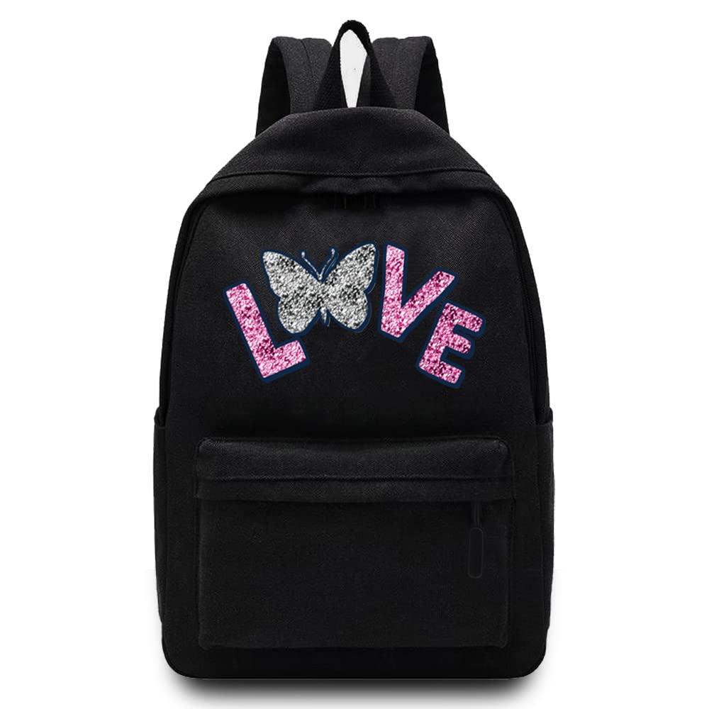 Basics Backpack/Daypack with Padded Shoulder Straps, Side Pockets Hiking Daypack Walking Rucksack Foldable Camping for Water Bottle and Laptop Sleeve, (Butterfly Love)