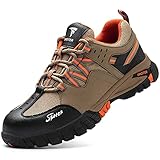  YISIQ Zapatos de Seguridad Hombre Mujer Punta de Acero Zapatos Ligero Zapatos de Trabajo Respirable Botas de Seguridad Zapatos de Industria y Construcción, Marrón, EU 38