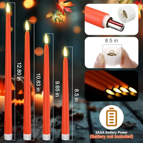 Image of Rossesay 24 Pcs Flameless LED Taper Candles Battery Operated Candle 8.5 inch, 9.65 inch, 10.8 inch, 12.8 inch Flameless Candlesticks Flickering for Christmas Church Wedding Indoor Decoration(Classic, Orange)