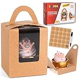 Cupcake Boxes Bulk - 50 Count Kraft with Window, Handle, Insert Labels for Packaging, Container,...
