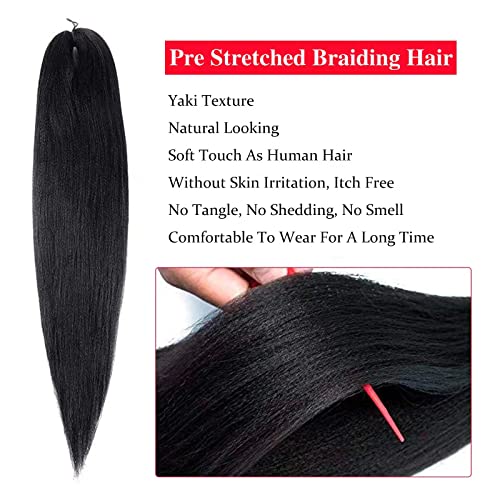 Difunee Pre-Stretched Braiding Hair - 16 Inch 8 Packs Medium Long Braiding Hair Yaki Texture Soft Crochet Braids, Natural Black Hot Water Setting Twist Synthetic Braiding Hair Extensions（16 Inch, 1B-8P) #TOP3