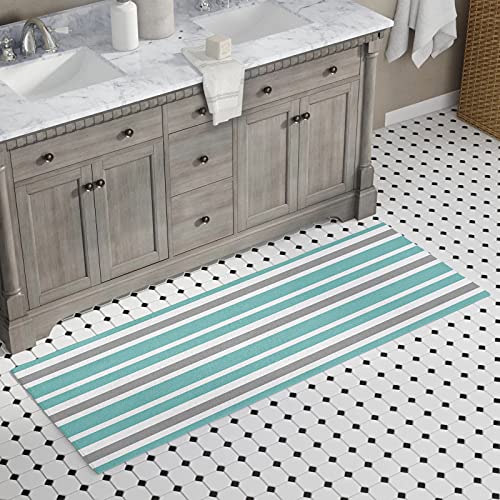 2 stuks Bad Rug Set Teal Groen, Wit en Grijs Strepen Badkamer Vloermat Gestreept Patroon Absorberend Non Skid Badmat… - Image 7