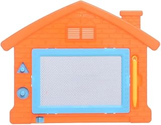 لوحة رسم وكتابة مغناطيسية قابلة للمسح على شكل منزل مصنوعة من البلاستيك، مع طوابع بأشكال متعددة لتحسين مهارات الإبداع للأطفال، 20 × 25 سم، برتقالي