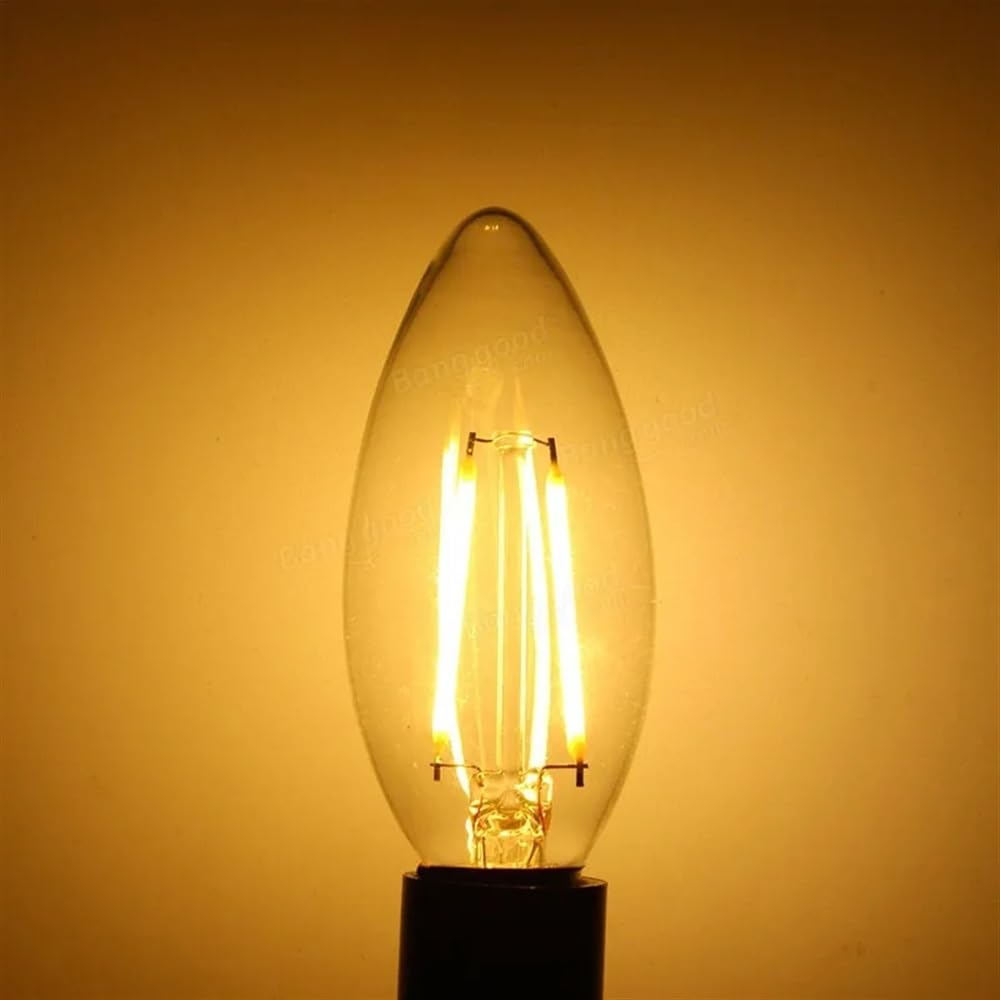 HHF Iluminación del hogar, Paquete de 20, bombilla de filamento LED AC220V 2W/4W E12/E14 lámpara de luz de vela LED iluminación interior de 360 ​​grados(Warm White 3000k,E14 4W)