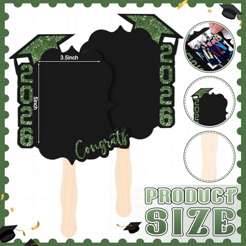 FunooFuno 24 Pcs Custom Graduation Cutout Face Fans with Handle Double Sided Grad Party Supplies Class of 2026 Grad Photo Props Blank DIY Photo Frame for Graduation Party Souvenirs(Green) — view 4