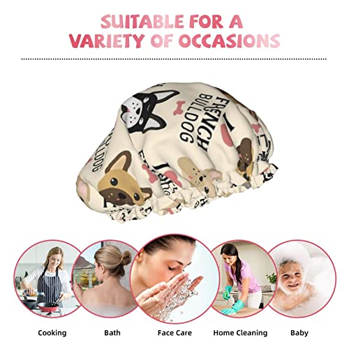 Duschhaube mit französischer Bulldogge-Aufdruck für Damen, wiederverwendbar, doppellagige Stoff-Duschhauben, Haarkappen für Mädchen