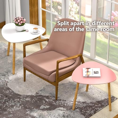 Image of Modern Wooden Nesting Side Table Set of 2 for Living Room | Space Saving Sofa Side Table | Bedside End Table | Multipurpose Accent Tables for Home Bedroom Office (Pink White, Nesting)