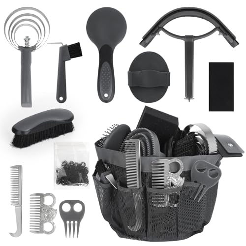 inoreal Horse Grooming Kit 12 Pieces Set Complete Horse Brushes & Care Supplies Set with Organizer Tote Bag Equine Coat Grooming Tools Tack Room Equipment & Gifts for Horse Owners & Lovers