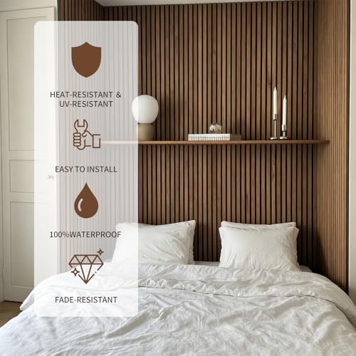 Paneles de pared de listones de espuma EVA autoadhesivos imitación madera nogal 6