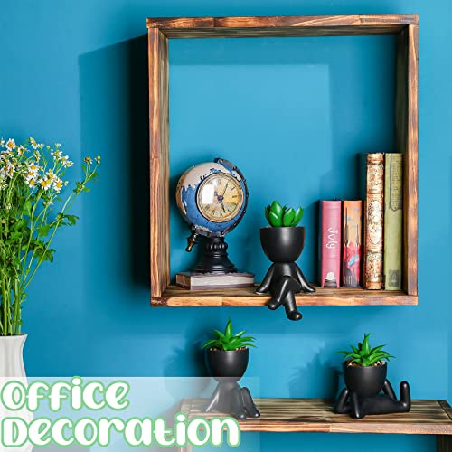 4 Pcs Cute Artificial Succulent Plants Mini Fake Succulent Ceramic Succulent Planters With Creative Human Shaped Cactus Pots Decorative Pots Mini Potted Succulents Decoration For Home Office (Black) #TOP5