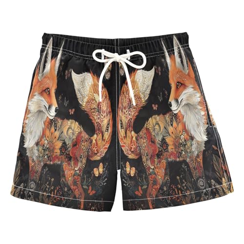 Jucciaco Boys Beach Board Shorts Fox Flower Cool Quick Dry Swim Trunk Swimwear for Kids