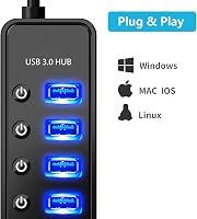 bauihr USB 3.0 Hub 7 portos adatátvitel, intelligens töltőport, 20W tápegység 5