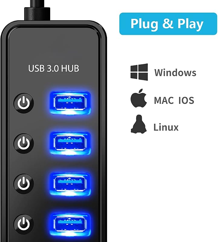 bauihr USB 3.0 Hub 7 portos adatátvitel, intelligens töltőport, 20W tápegység