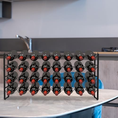 Estante apilable para vino 32 botellas negro metal miniatura 2