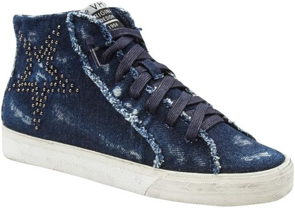 VINTAGE HAVANA Women's Balthzstar Star Frayed Blue Denim Hi Top Sneaker