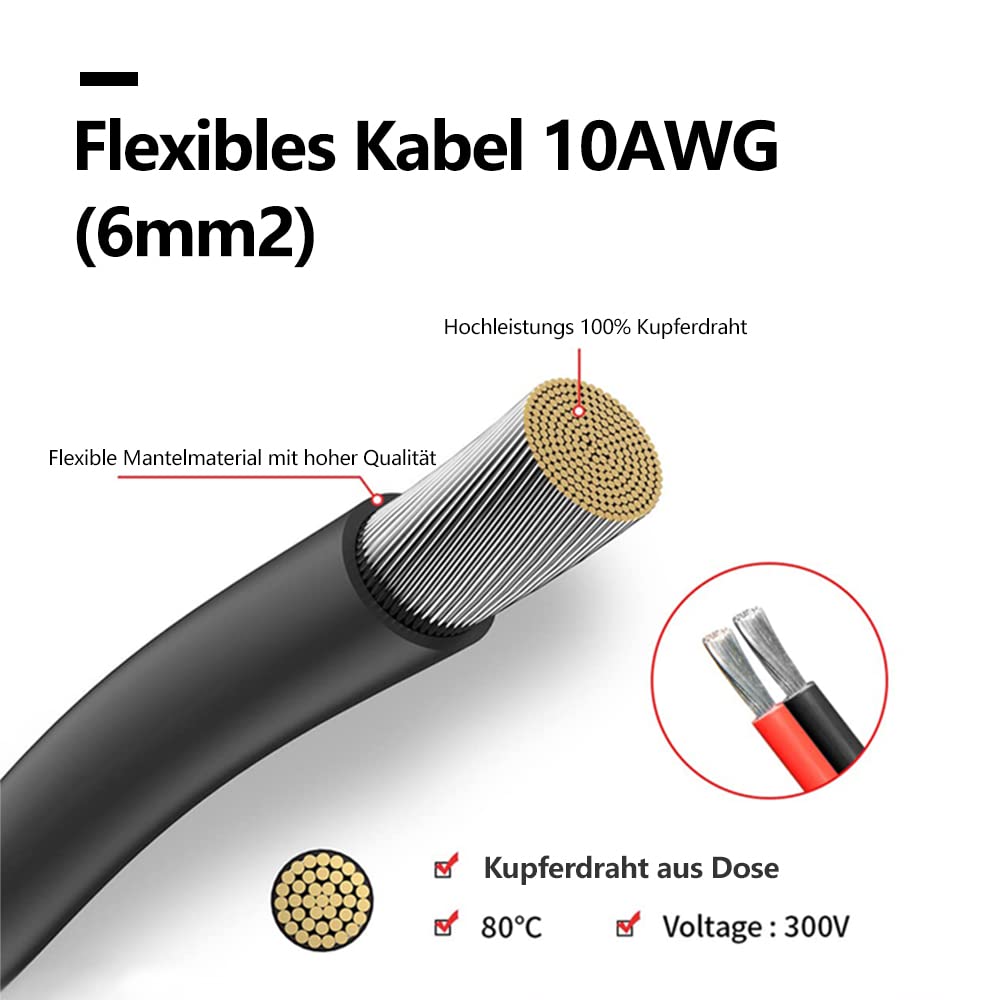 SolarHouse ABS Double Solar Wprowadzanie kabla z miękkim kablem miedzianym 10 ft 10 AWG, do kamperów, łodzi, przyczep kempingowych, morskich, kolor czarny