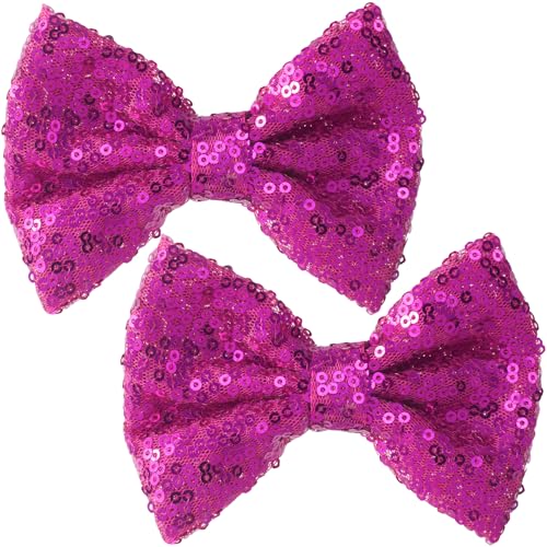 2 piezas Pinzas de moño con lentejuelas rosa brillante, clips de pelo con forma de moño para mujer, accesorios para fiesta y bodas miniatura 1