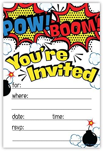 Superhero Birthday Party Invitations (20 Count) With Envelopes