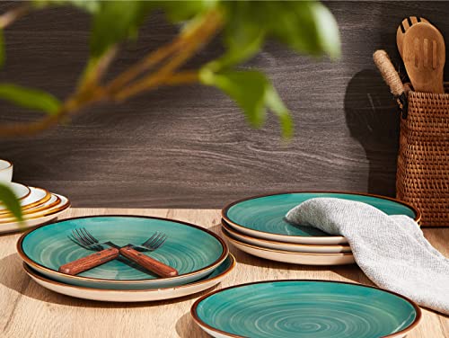 Onemore Ceramic Dinner Plates Set Of 6, 10.5 Inch Porcelain Salad Dessert Round Plates, Microwave, Oven And Dishwasher Safe, Kitchen Plates, Serving Dishes Plates For Daily, Party, Restaurant. Teal #TOP2