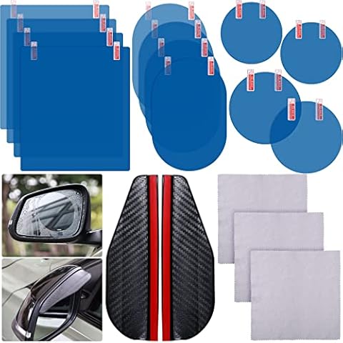 Tallew 12 Pcs Car Rearview Mirror Film Rainproof Waterproof Mirror Film and 2 Pcs Mirror Rain Visor Eyebrow Anti Fog Glare Side Mirror Rain Guard for Most Car Mirrors and Side Windows Cover