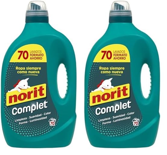 Norit Complet - Detergente Líquido para Toda la Ropa, Máxima Limpieza y Luminosidad, Cuida y Suaviza el Tejido, Mantiene Aspecto, Forma y Color Tras Lavado, 70 Lavados - 3500 ml (Paquete de 2)
