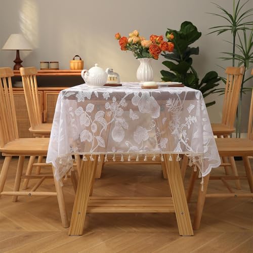 Nappe blanche en dentelle de haute qualité avec pampilles 140x180 - 2