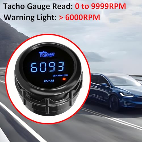 LKRXW Auto Drehzahlmesser 2Zoll 52mm Drehzahlmesser Messgerät 12V Blau Licht Tachometer Messgerät Kfz Digitale Tacho Meter Anzeige Geschwindigkeitsmesser 0-9999 RPM