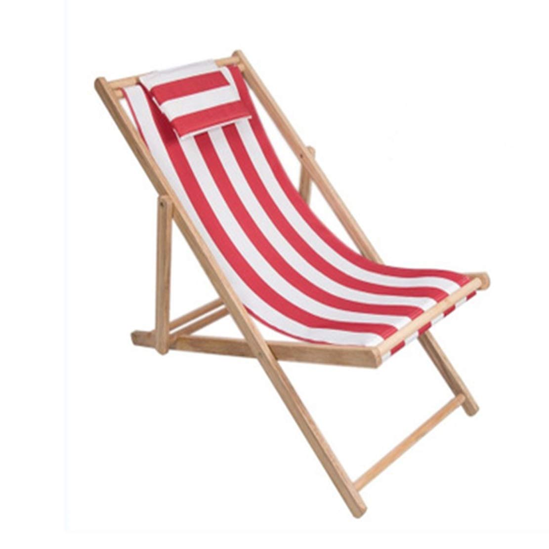HIOD Recliner Striped Outdoor Beach Chair Folding Solid Wood Oxford Canvas Chair Garden Patio Lounge Sun Lounger,Red