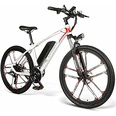 SAMEBIKE MY-SM26 Electric Mountain Bike 48V8AH Commuter Bicycle 26 inch SHIMANO 21 Speed Magnesium Alloy Wheel for Adults (White) Cover