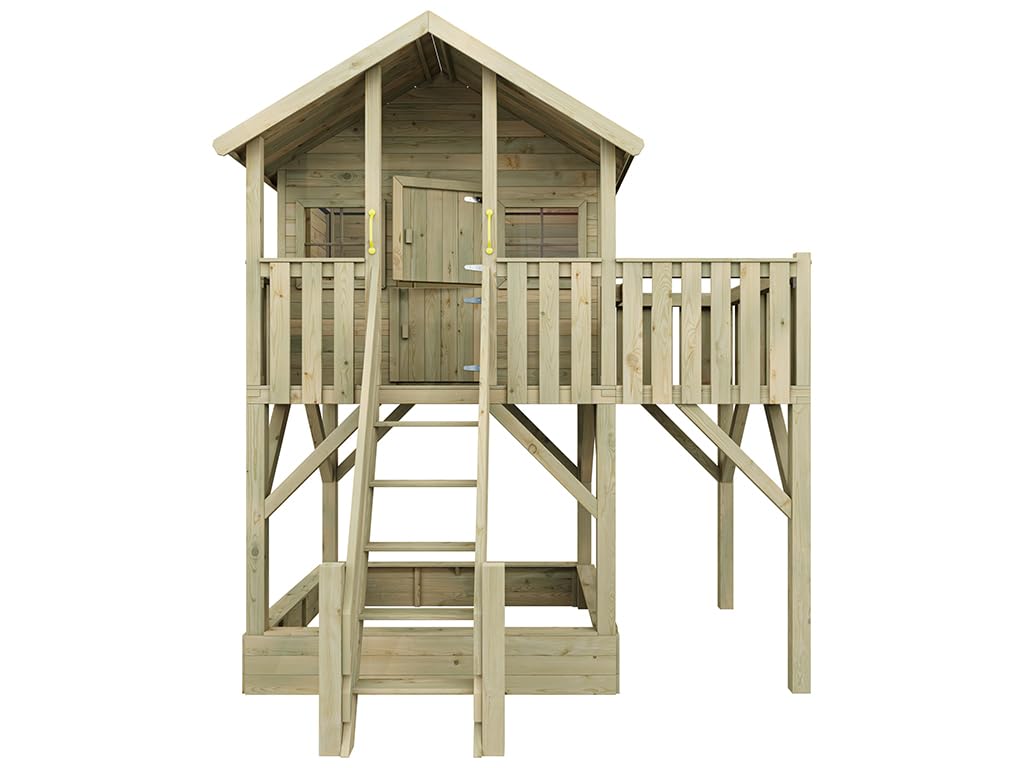 Stelzenhaus Big House XL | 288,5x292,7x322,7 cm | KDI Kiefernholz | Mit Sandkasten, Veranda & Balkon | 150 cm Podest | Kinder Outdoor Spielhaus