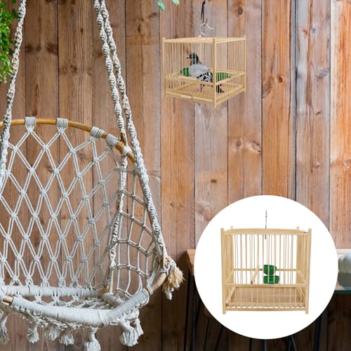 Jaula de bambú resistente SHINEOFI para loros pequeños con gancho de colgar 8