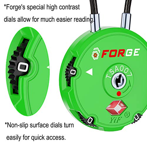 Image of Forge Quality TSA Approved Luggage Locks for Travel Accessories, Suitcase, Pelican case, Ammo Boxes, Set Your own Combination, Zinc Alloy Body-Cable Green 2 Locks